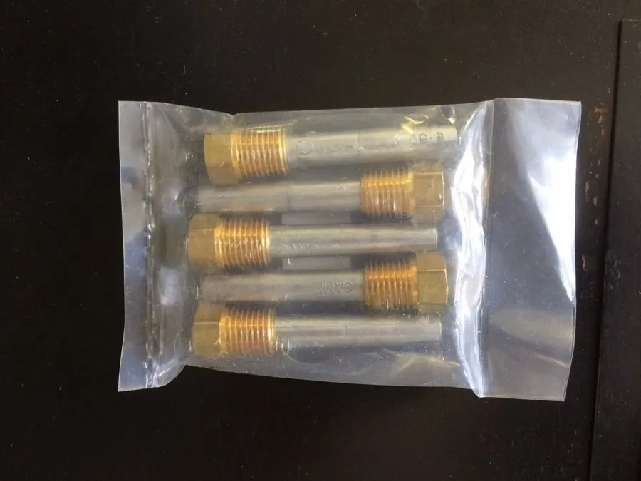 Universal 3/8" NPT Zinc Pencil Anode with Brass Plug - 2" Long Heat Exchanger