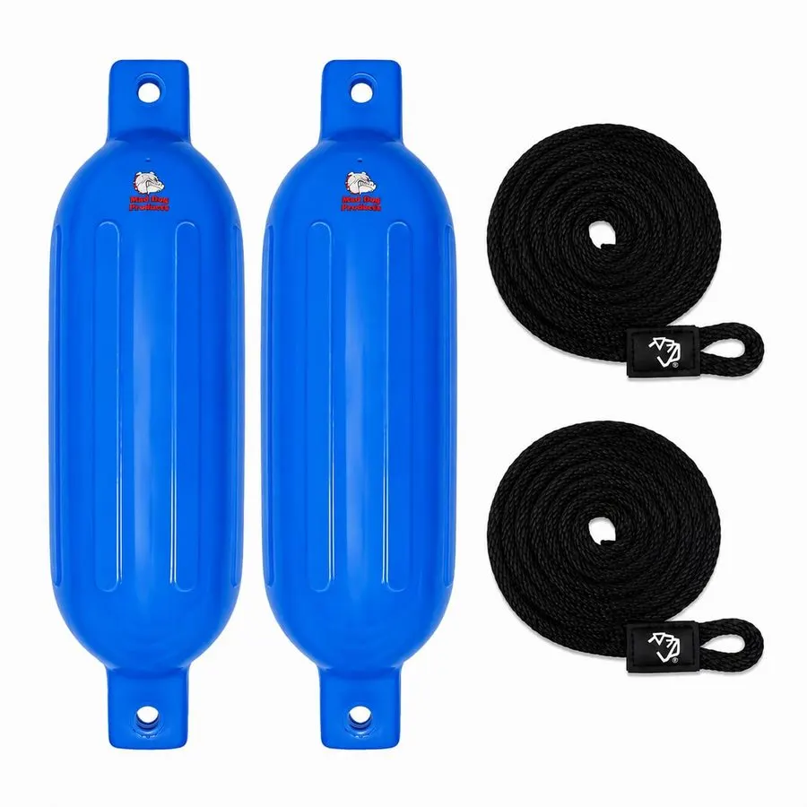 Reinforced Ribbed Twin-Eye Cylindrical Fender 15 x 58 cm - Blue/Black