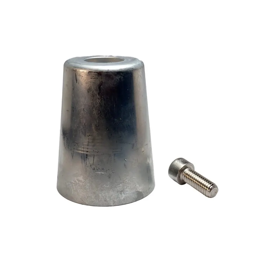 Conical zinc propeller nut anode with retaining bolt