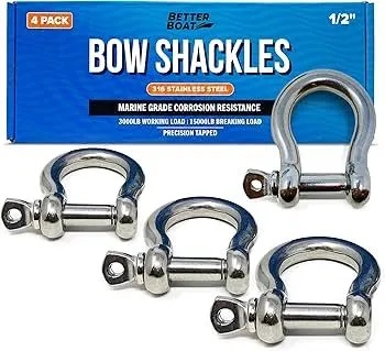 Long D Shackle, Marine-Grade 316, 10mm (10-Pack)