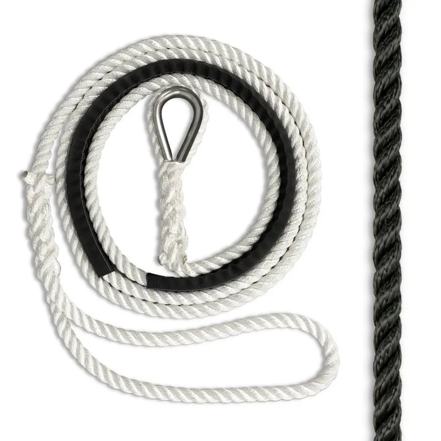 3/8" x 8 ft 3-Strand Nylon Mooring Pendant with Chafe Guard