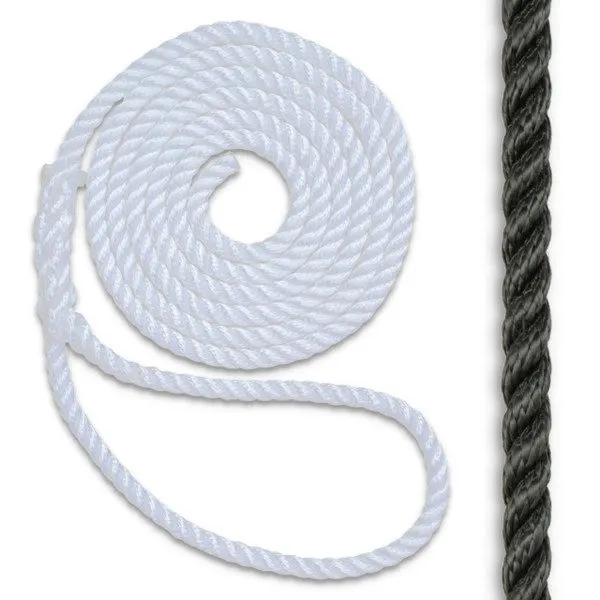 5/8" x 25 ft 3-Strand Twisted Nylon Dock Line, White