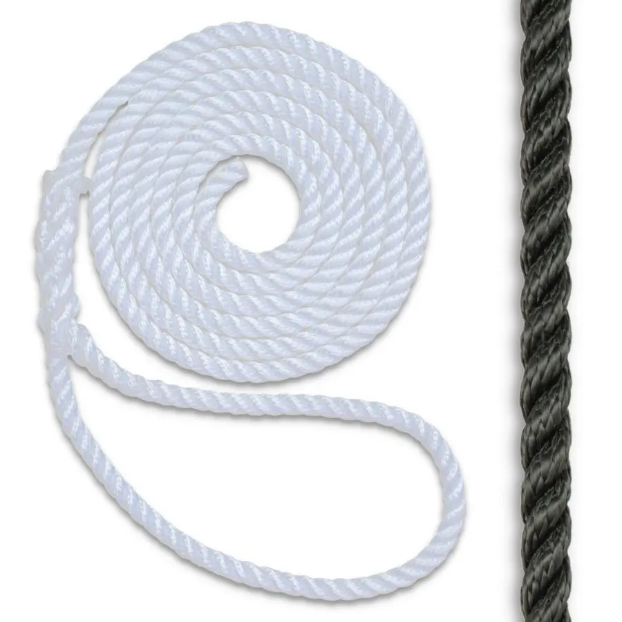 3/4" x 30 ft 3-Strand Twisted Nylon Dock Line, Black