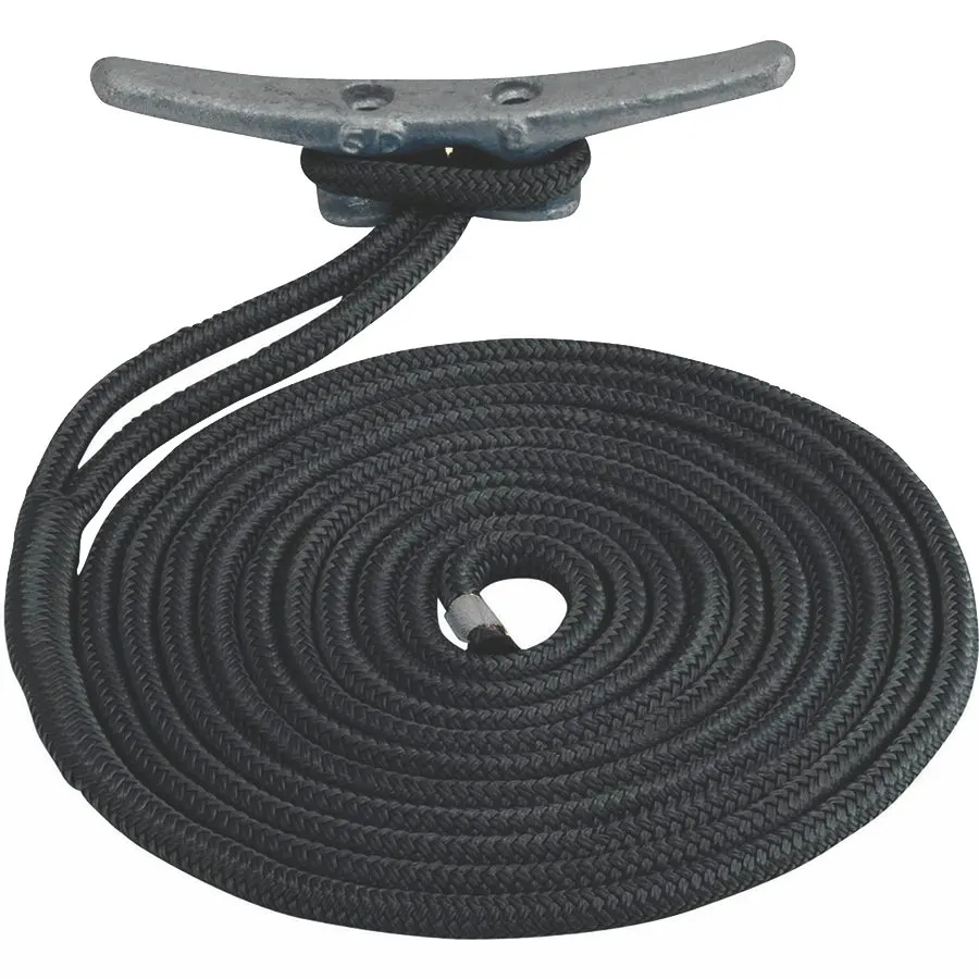 1/2" x 20 ft Double Braid Dock Line with Integrated Snubber, Black