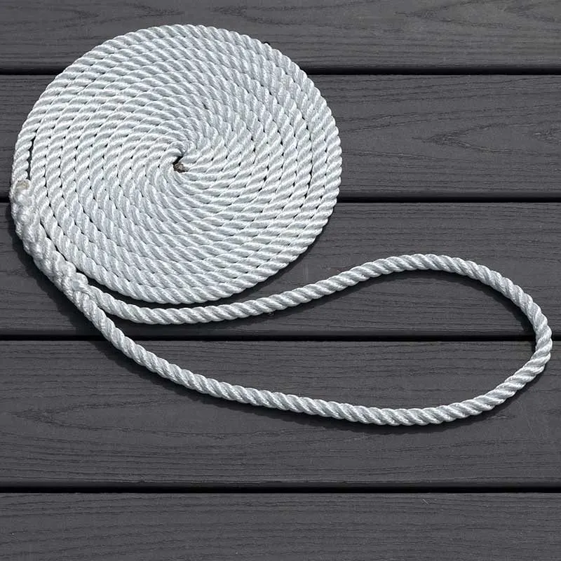 3/8" x 15 ft 3-Strand Twisted Nylon Dock Line, White