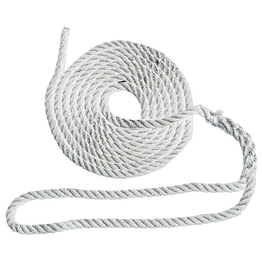 1/2" x 15 ft 3-Strand Twisted Nylon Dock Line, White/Gold