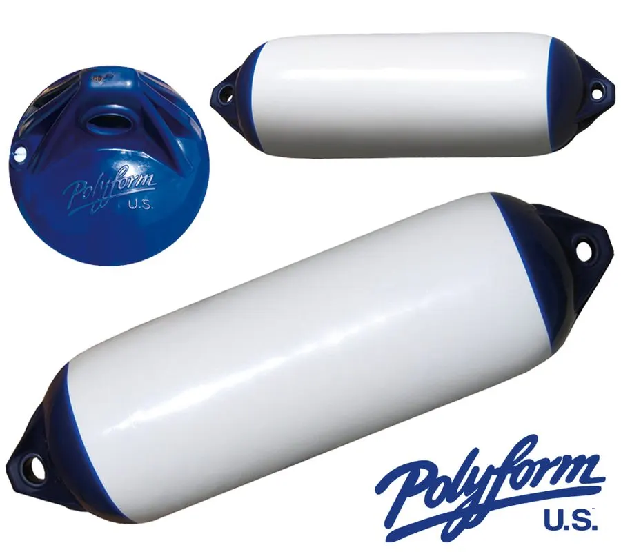 Reinforced Ribbed Twin-Eye Cylindrical Fender 15 x 58 cm - Blue/Black