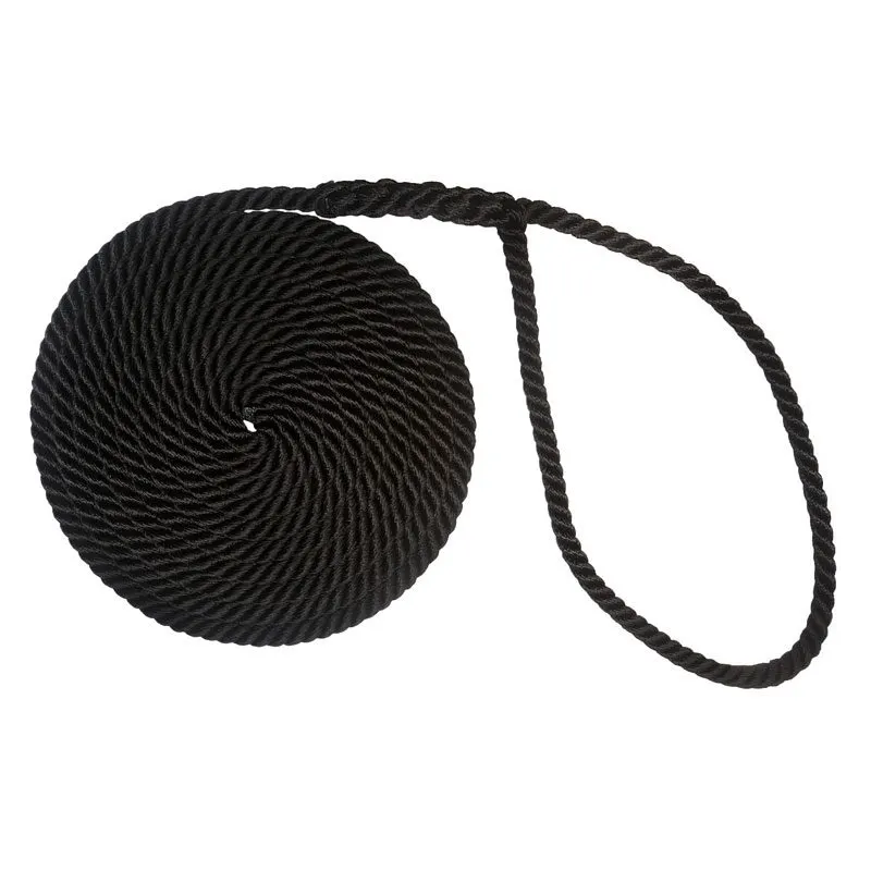 3/8" x 20 ft 3-Strand Twisted Nylon Dock Line, Black