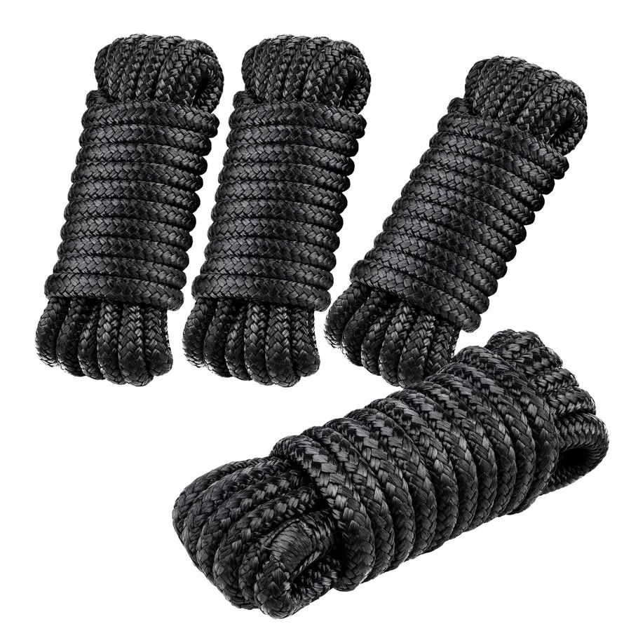3/8" x 15 ft Double Braid Nylon Dock Lines, Black