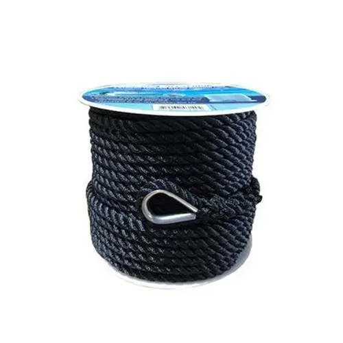3/4" x 30 ft 3-Strand Twisted Nylon Dock Line, Black