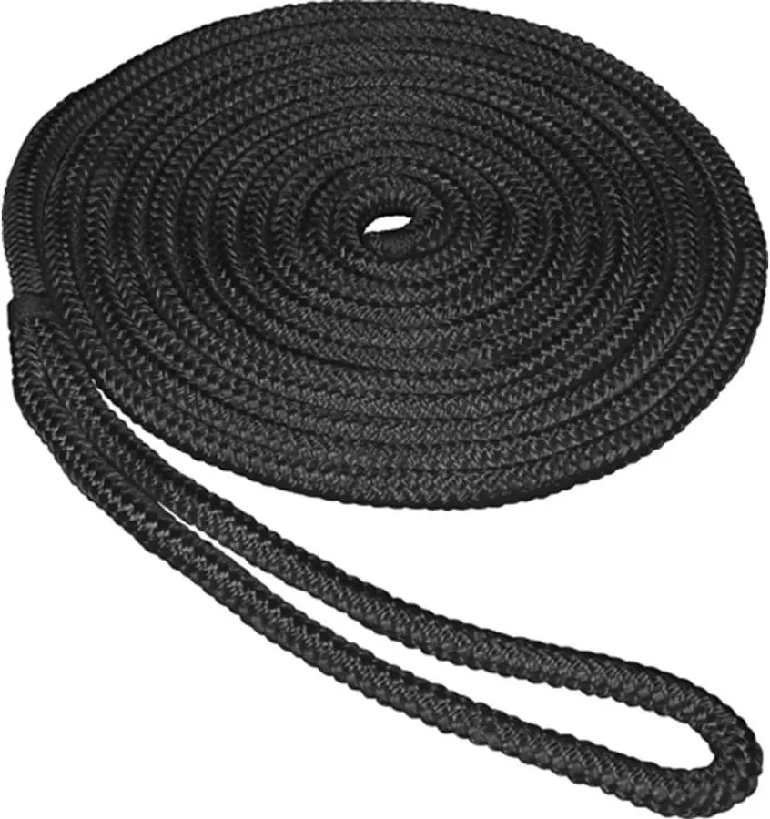 1" x 40 ft Double Braid Nylon Dock Line, Black