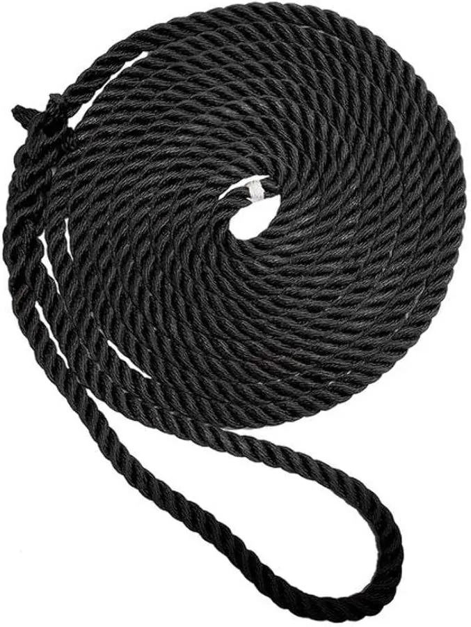 1/2" x 25 ft 3-Strand Twisted Nylon Dock Line, Black