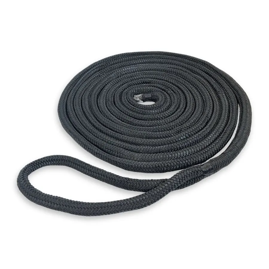 3/4" x 25 ft Double Braid Nylon Dock Line, Black