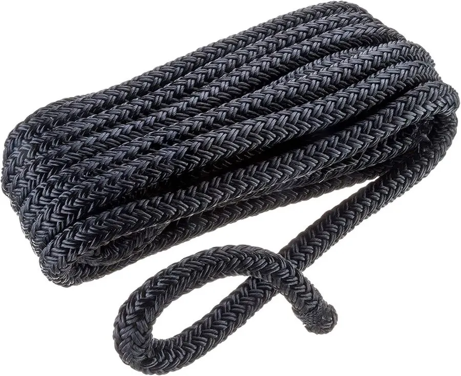1" x 40 ft Double Braid Nylon Dock Line, Black