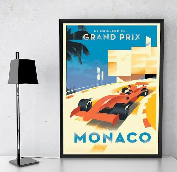 Vintage-style Motorsport Framed Print — Ivory