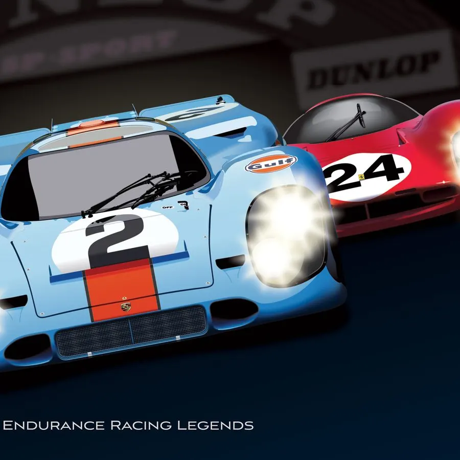 Vintage-style Motorsport Framed Print — Titanium
