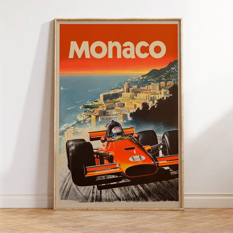 Vintage-style Motorsport Framed Print — Royal Blue