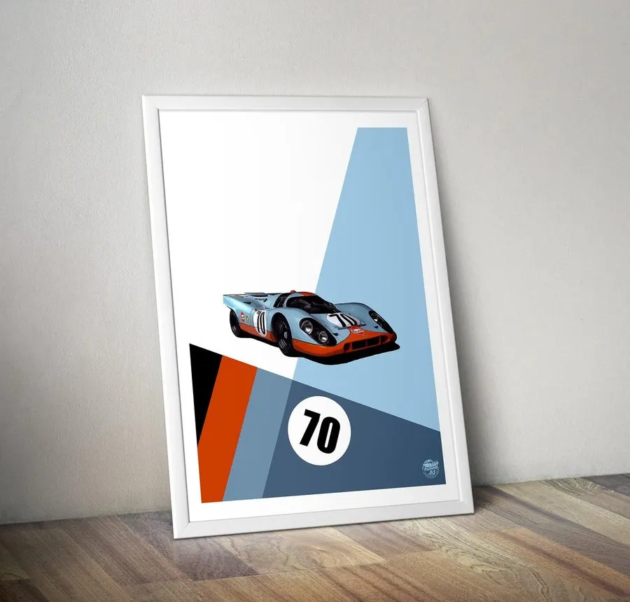 Vintage-style Motorsport Framed Print — Cobalt