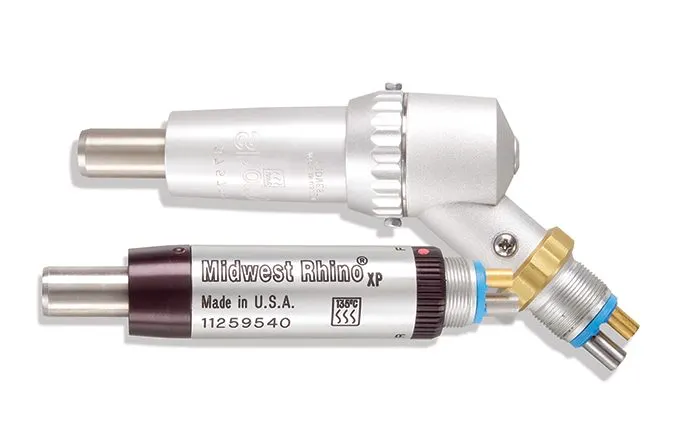 1:1 Push-Button Contra-Angle Handpiece, Internal Water Spray (Blue Ring)