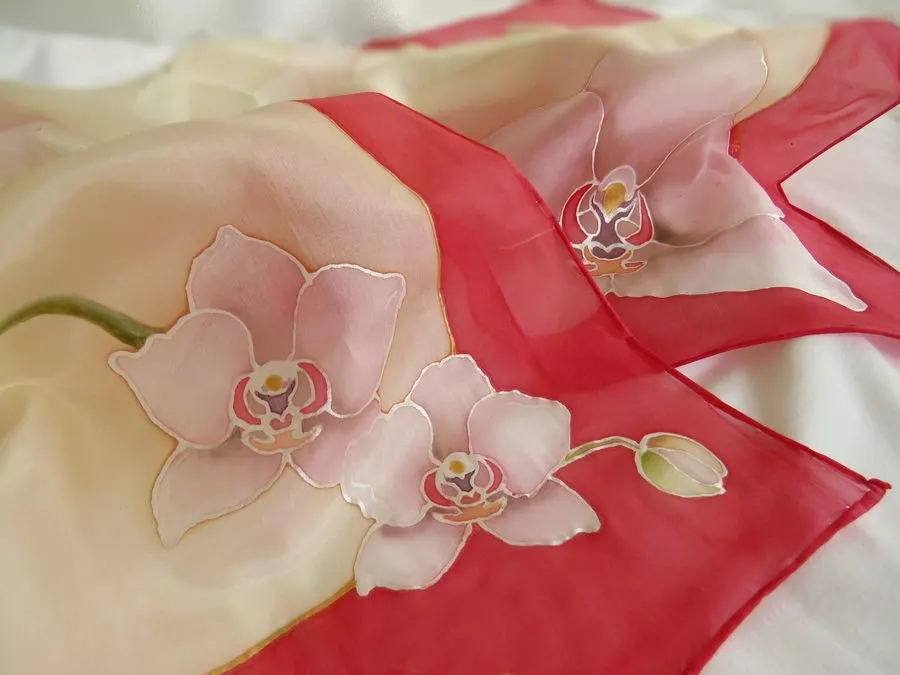 Ink Orchid Pure Silk Scarf 100x100