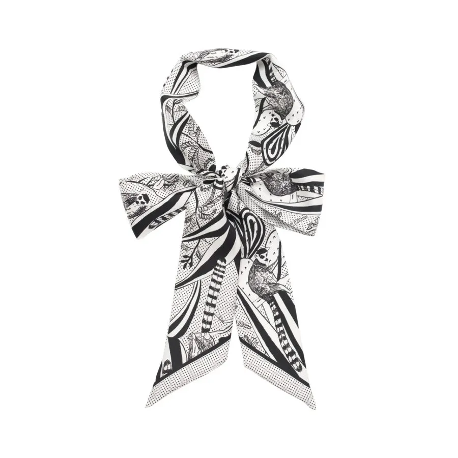 Charcoal Marble Silk Skinny Scarf