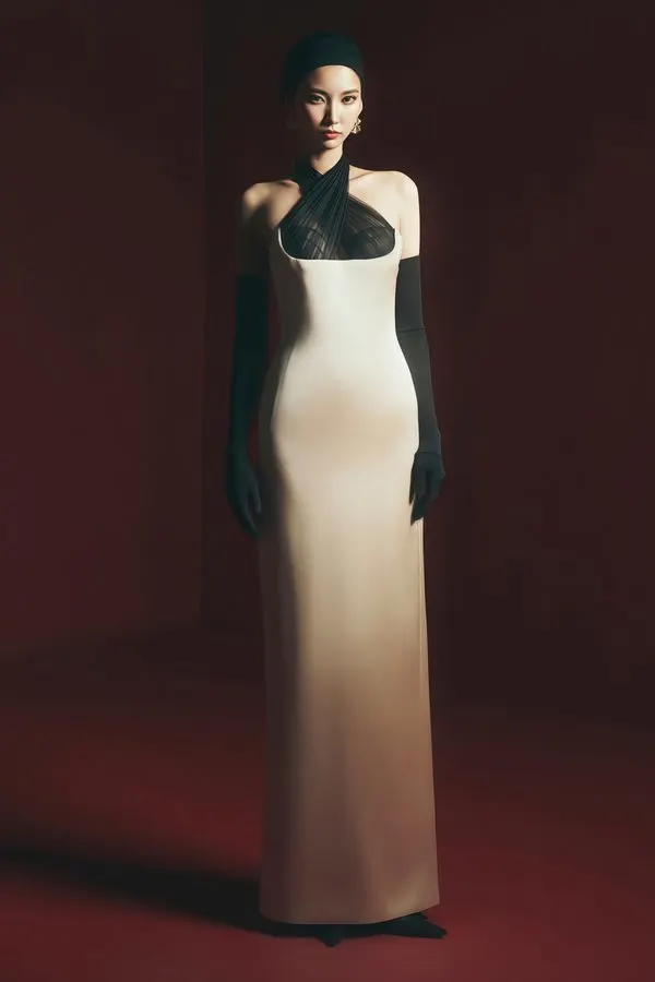 Champagne Noir Bias Satin Gown