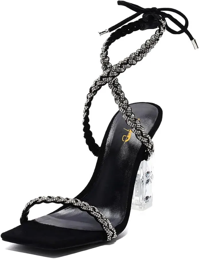 Nocturne Crystal-Strap Heel Sandal