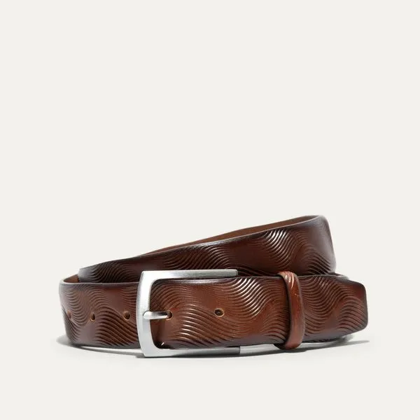 Wave-Embossed Leather Belt