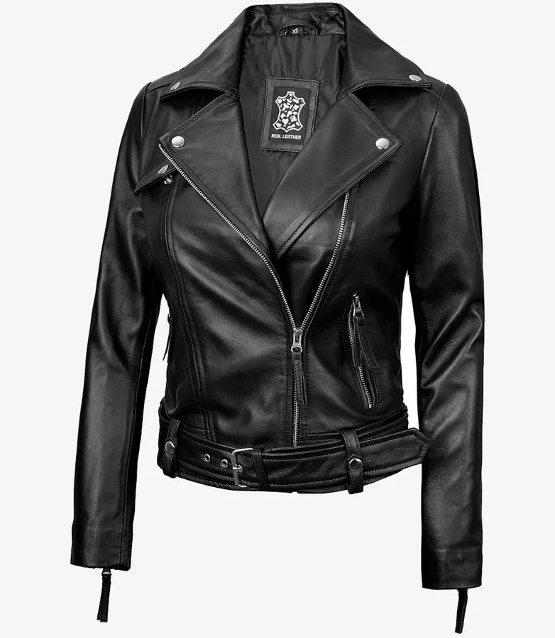 Onyx Asymmetric Leather Biker Jacket