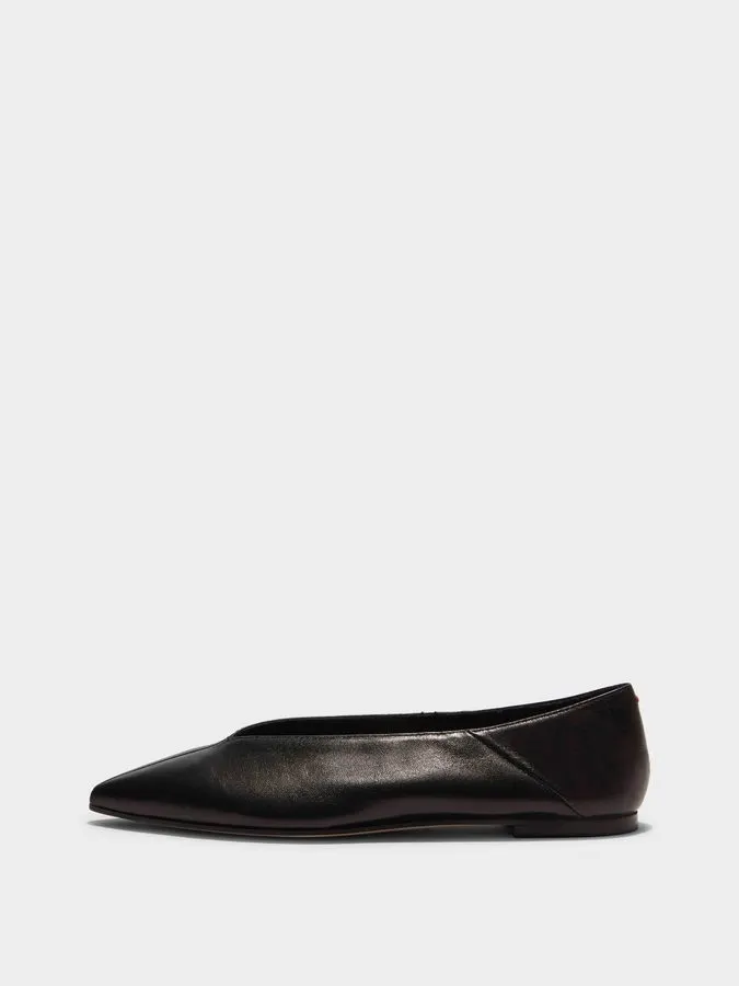 Pointed Leather Flats – Noir