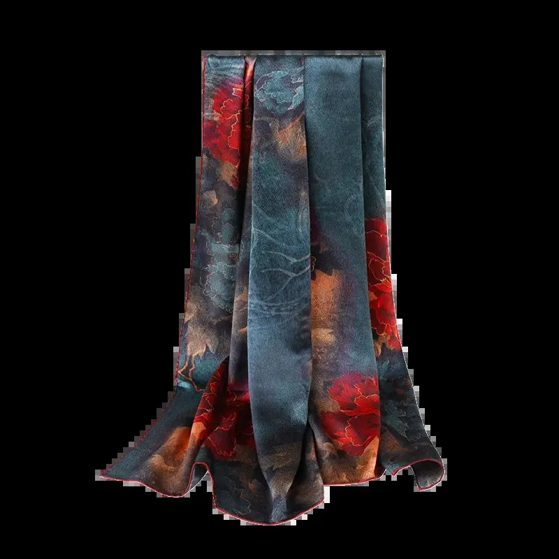 Midnight Peony Silk Ribbon Scarf Duo