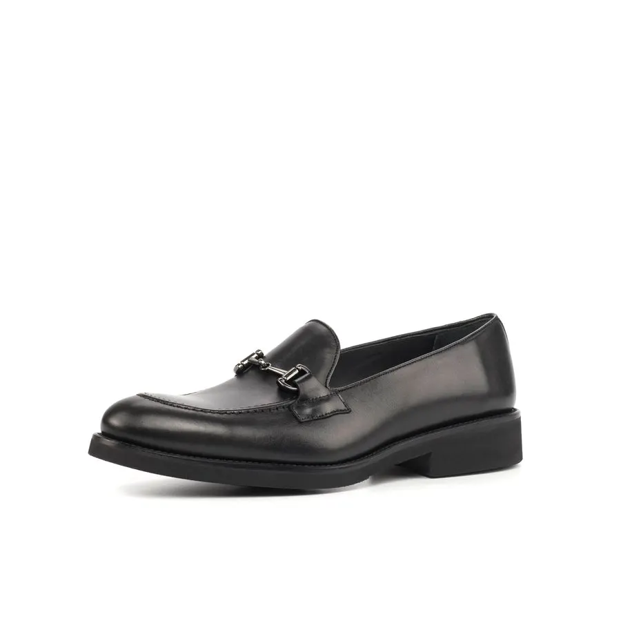 Noir Chain Leather Loafers