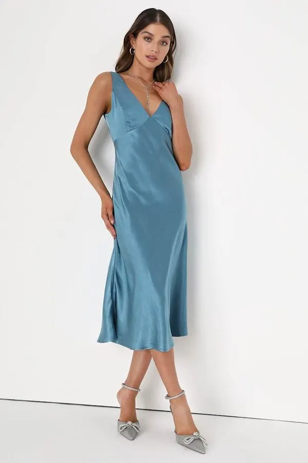 Slate Satin Cowl Slip