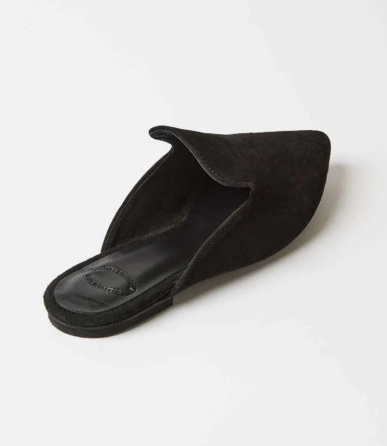 Black Suede Flat Mules