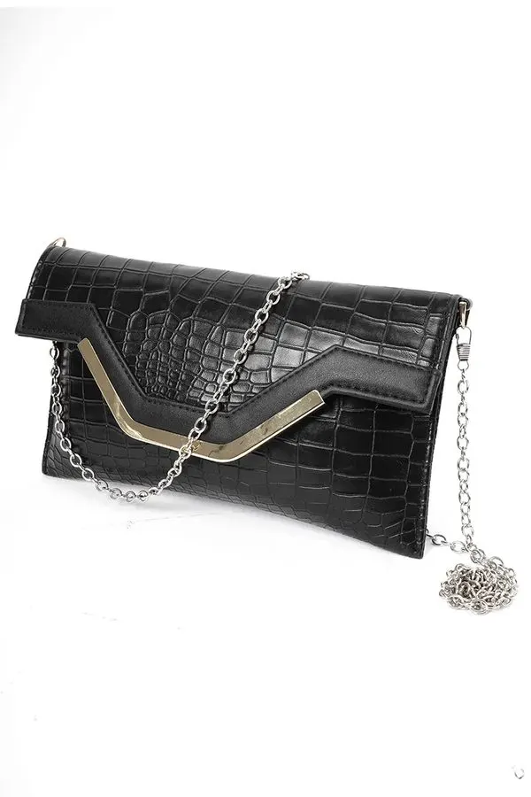 Noir Chain Envelope Clutch