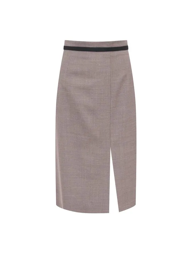 Taupe Wool-Blend Pencil Skirt