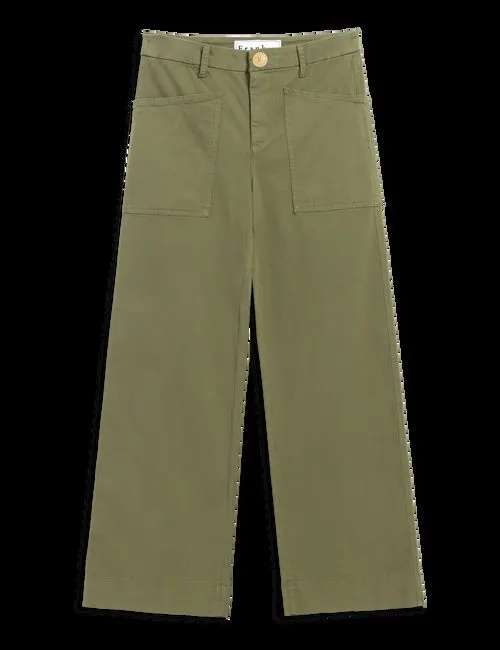 Olive High-Rise Wide-Leg Trousers