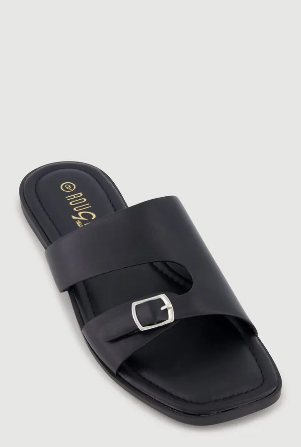Noir Buckled Slide Sandal