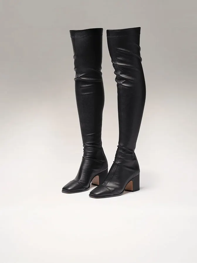 Noir Knee-High Leather Boots