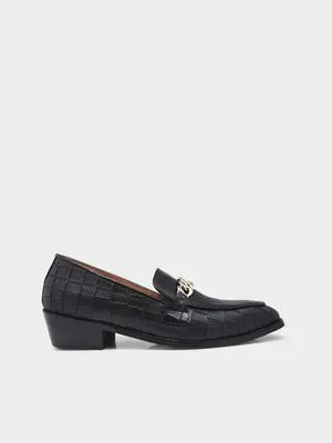 Noir Chain Leather Loafers