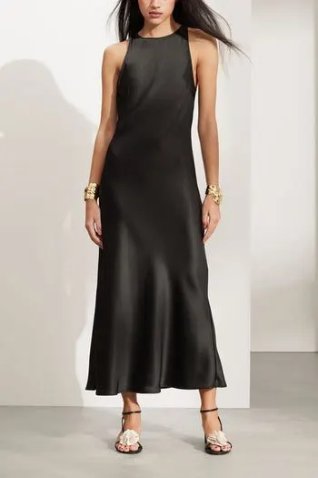 Onyx Bias-Cut Satin Midi