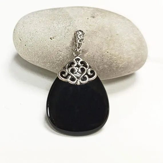 Obsidian Teardrop Pendant Necklace