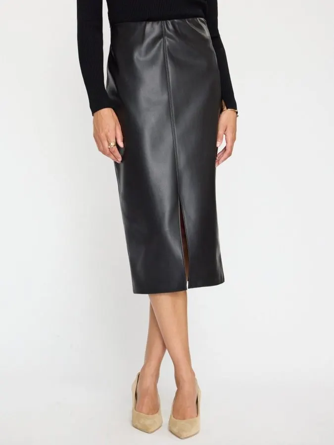 Onyx Wrap Leather Midi Skirt