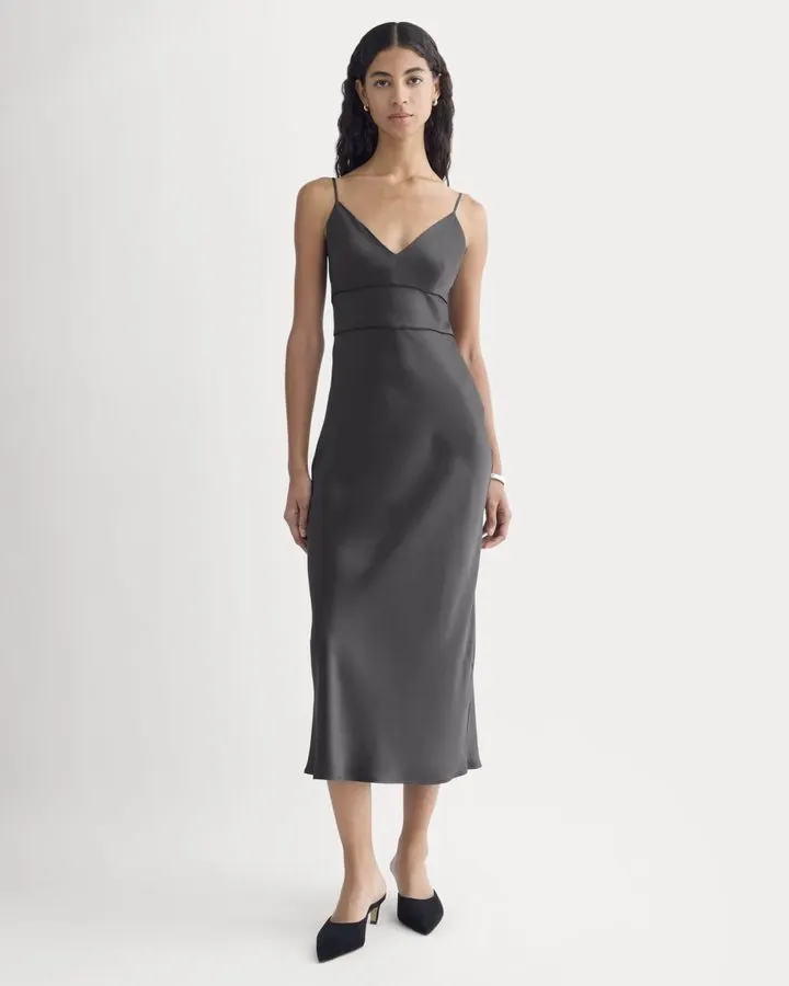 Noir Bias-Cut Silk Slip Dress