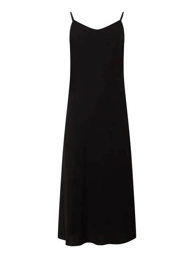 Noir Bias-Cut Slip Dress with Thigh Split