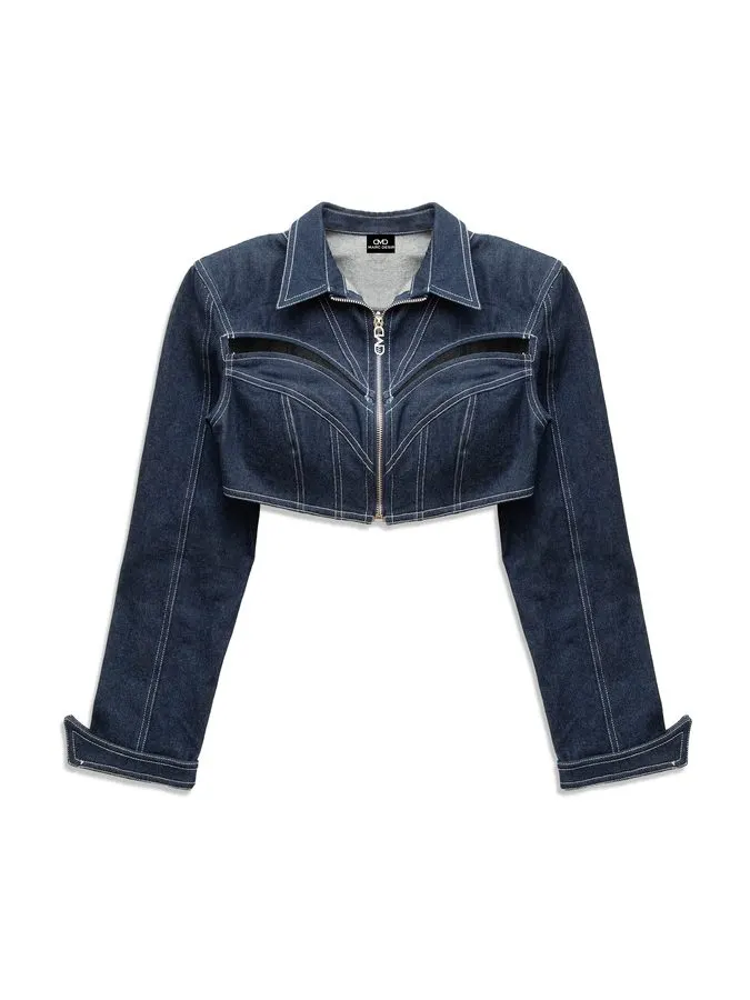 Sculpted-Shoulder Denim Jacket