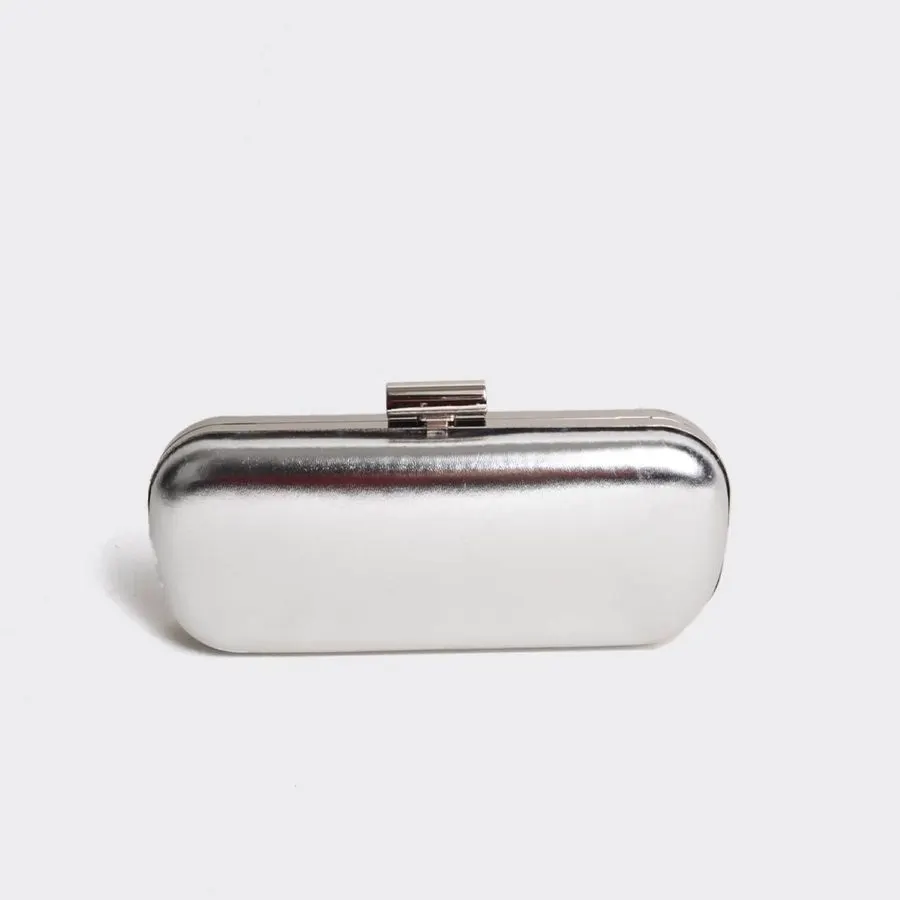 Lune Silver Hard-Case Clutch