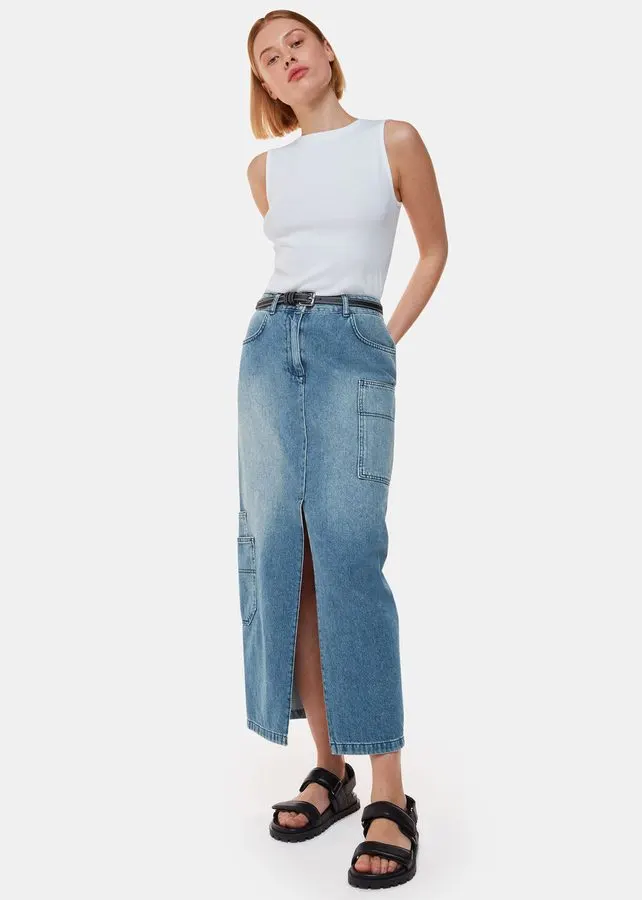 Utility Midi Denim Skirt