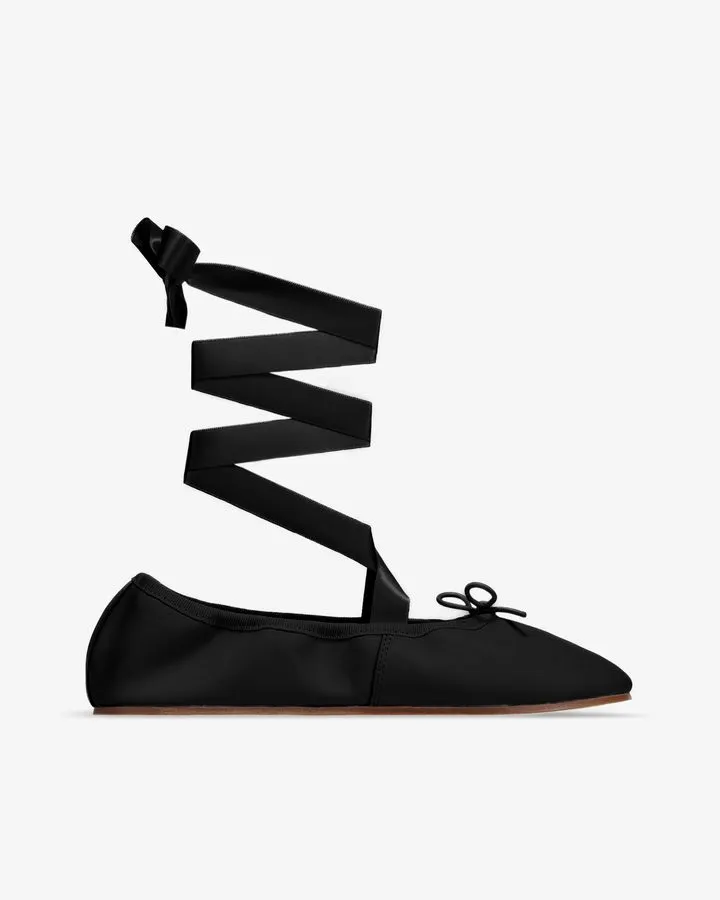 Satin Ribbon Ballet Flats – Noir