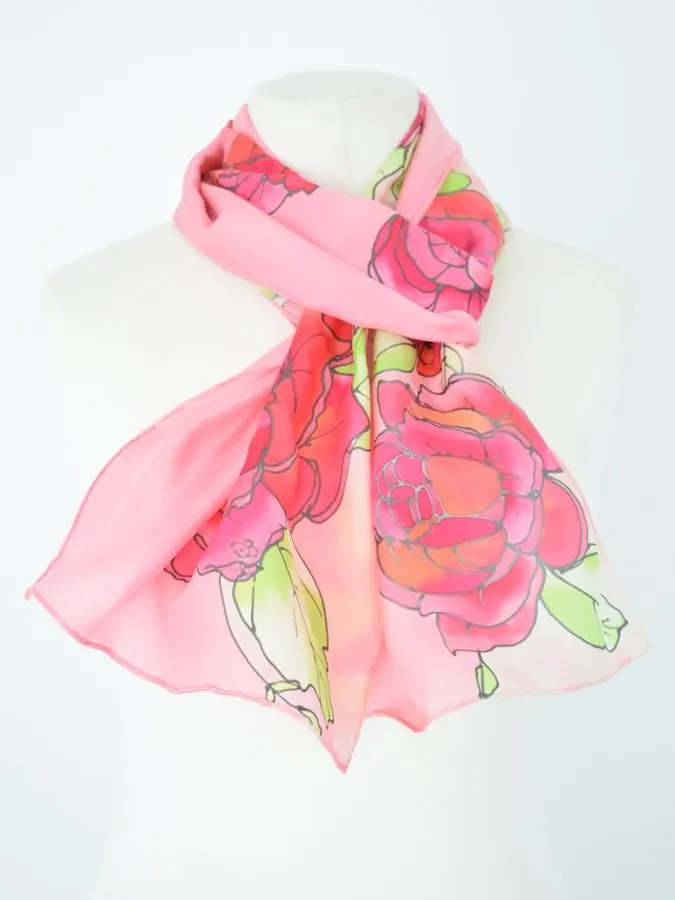 Dusk Rose Hand-Painted Silk Scarf